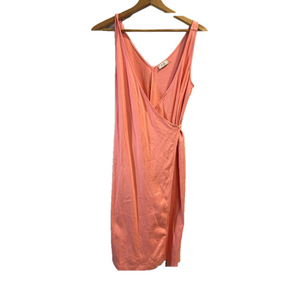 AYR The Yowza Midi Wrap Dress Pink Melon Sleeveless Tie Waist Size S